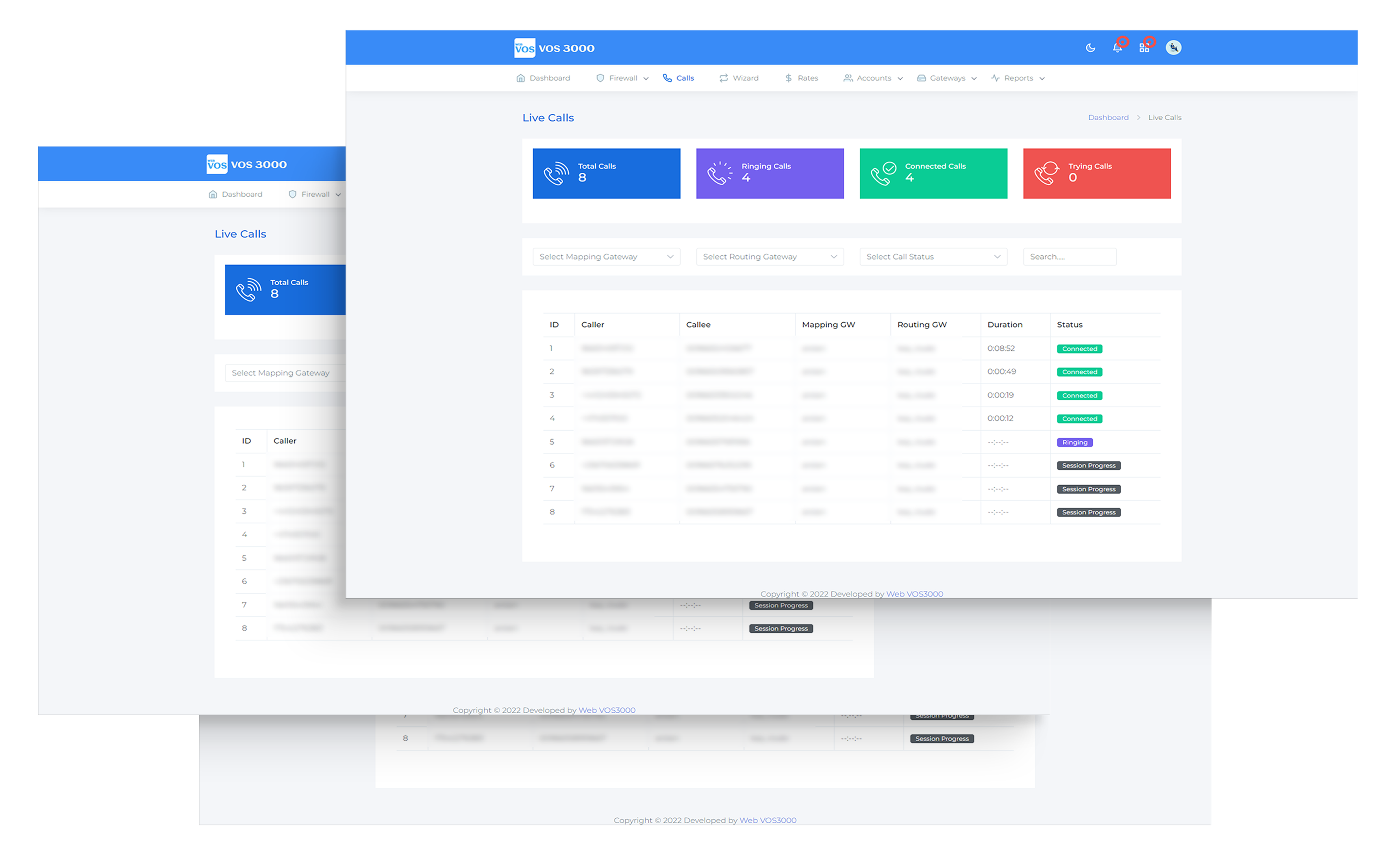 web vos3000 calls